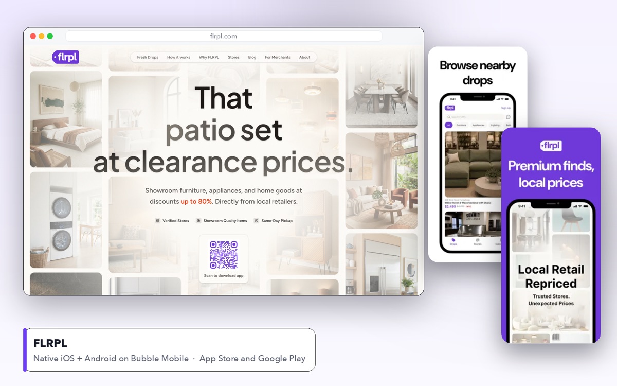 FLRPL website and App Store screens