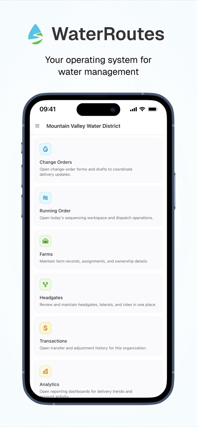 WaterRoutes app home screen